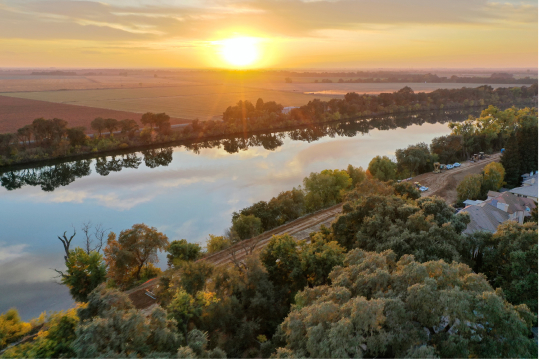 Sun setting over the river.